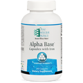 Supplement bottle labeled 'Alpha Base' with Ortho Molecular Products on a white background